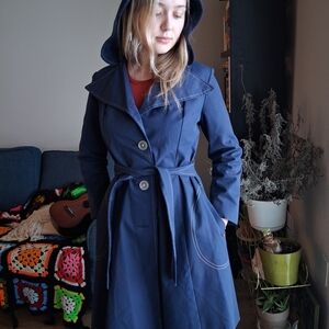 Unique Vintage Navy Hooded Trench Coat